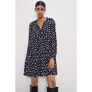 NWOT Zara Black and White Floral Polka Dot Dress